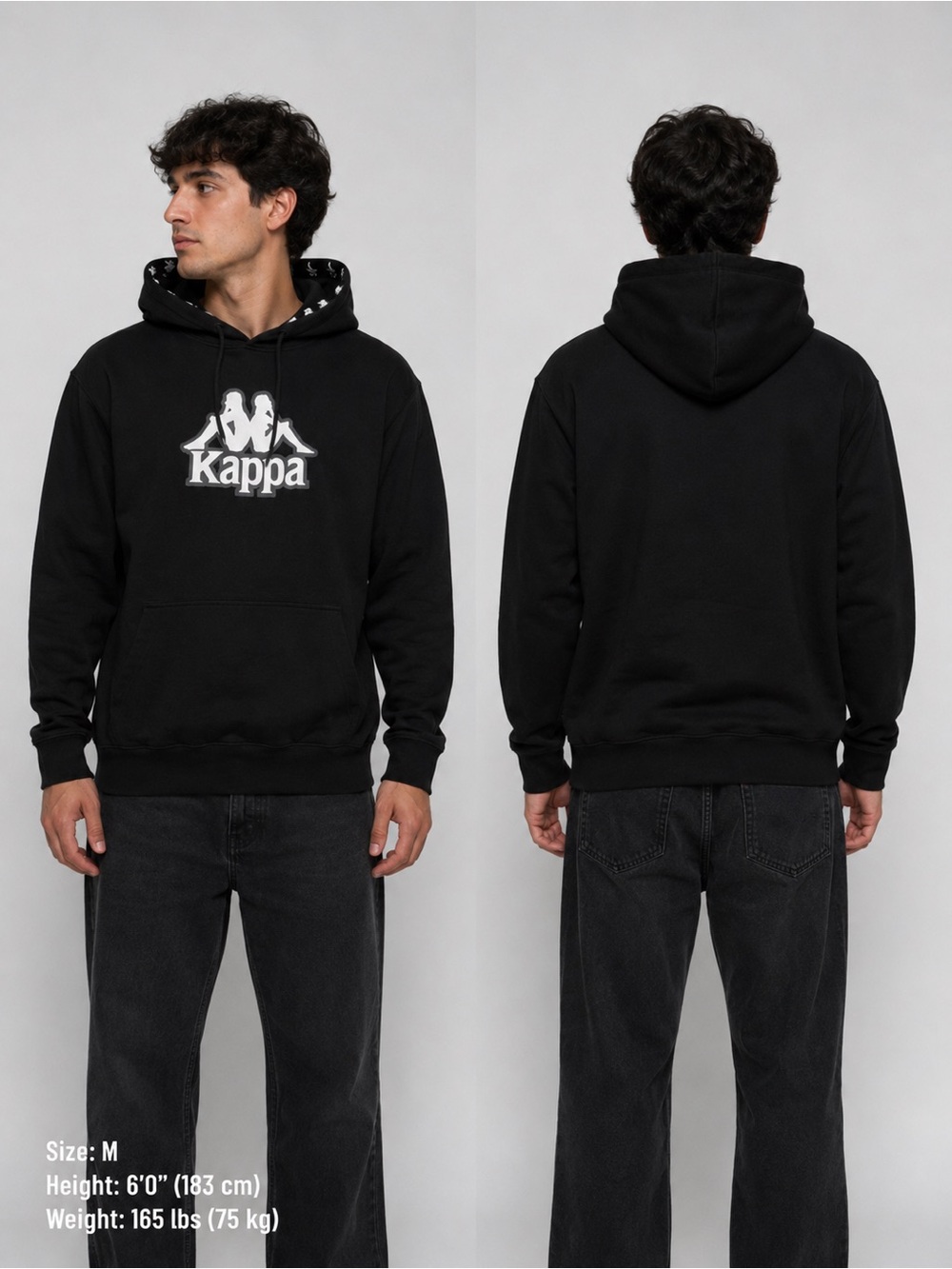 Kappa Black Pullover Hoodie with White Logo